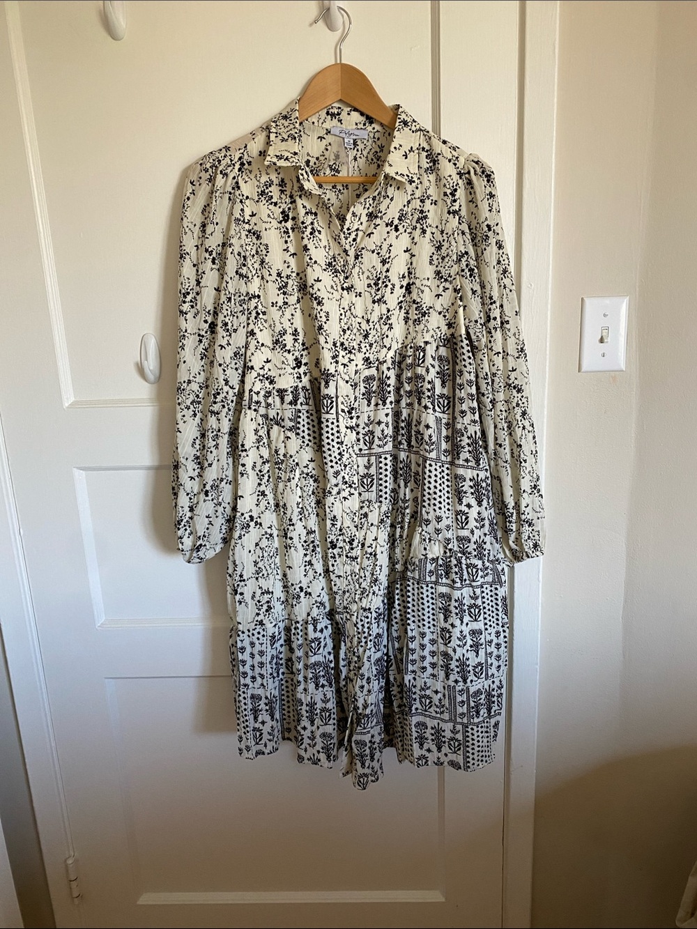 Polagram Floral Print Ruffle Shirt Dress